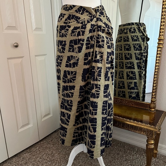 Ulla Johnson Navy & Green Ember Wrap-Effect Tie-Dyed Cotton-Voile Midi Skirt Sz6 - Picture 3 of 8